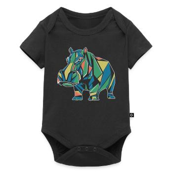 Buntes Geometrisches Nilpferd Design - Baby Premium Kurzarmbody - Schwarz - Vorne