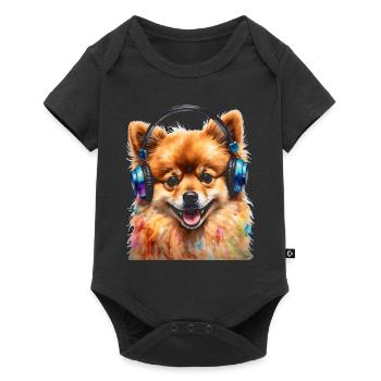 Pomeranian Pomeranian Headphones Dog Print - Baby Premium short-sleeve bodysuit - black - Front