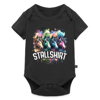 Pferde Stall Geschenk Gbeurtstag Reiten - Baby Premium Kurzarmbody - Schwarz - Vorne