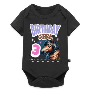 Pferd 3. Geburtstag Mädchen Kinder - Baby Premium Kurzarmbody - Schwarz - Vorne
