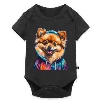 Pomeranian Pomeranian Pomeranian Hoodie Dog Print - Baby Premium short-sleeve bodysuit - black - Front