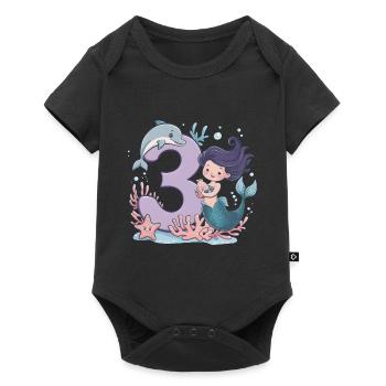 3ème anniversaire fille 3 ans sirène fête - Body à manches courtes Premium Bébé - noir - Devant