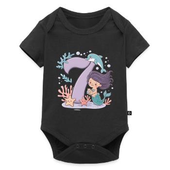 7th Birthday Girl 7 Years Mermaid Party - Baby Premium short-sleeve bodysuit - black - Front