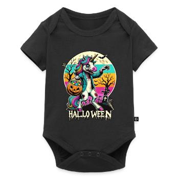 Gruseliges Zombie Einhorn Liebt Süßigkeiten - Baby Premium Kurzarmbody - Schwarz - Vorne