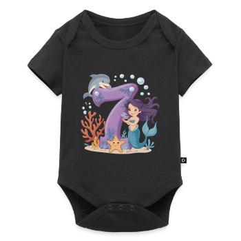 7th Birthday Girl 7 Years Mermaid Party - Baby Premium short-sleeve bodysuit - black - Front