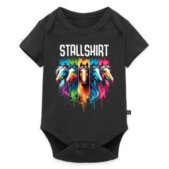 Pferde Stall Geschenk Gbeurtstag Reiten - Baby Premium Kurzarmbody - Schwarz - Vorne