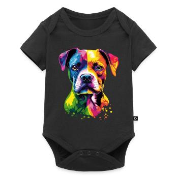 Deutscher Boxer Popart Regenbogen Bunter Boxer - Baby Premium Kurzarmbody - Schwarz - Vorne