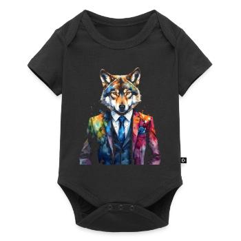 Costume de loup Imprimé coloré de conception d’animaux - Body à manches courtes Premium Bébé - noir - Devant