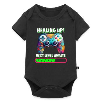 Healing Up Next Level Awaits Gamer Gaming Nerd - Baby Premium Kurzarmbody - Schwarz - Vorne