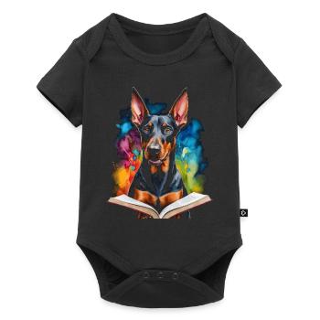 Doberman livre de lecture chien drôle Animal Design impression - Body à manches courtes Premium Bébé - noir - Devant