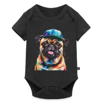 Mops Snapback Cap Hund Bunt Lustig Design Print - Baby Premium Kurzarmbody - Schwarz - Vorne