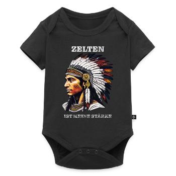 INDIANER ZELTEN IST MEINE STÄRKE - Baby Premium Kurzarmbody - Schwarz - Vorne