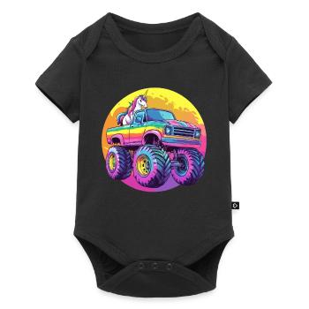 Monster Truck und Einhorn - Baby Premium Kurzarmbody - Schwarz - Vorne