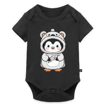 Cute penguin in costume with fish - Baby Premium short-sleeve bodysuit - black - Front