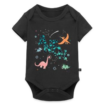 ANTON - Beautiful boy name with dinosaur - Baby Premium short-sleeve bodysuit - black - Front