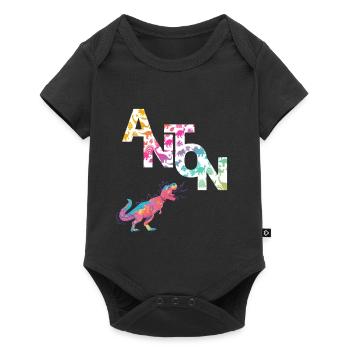 ANTON - Beautiful boy name with dinosaur - Baby Premium short-sleeve bodysuit - black - Front