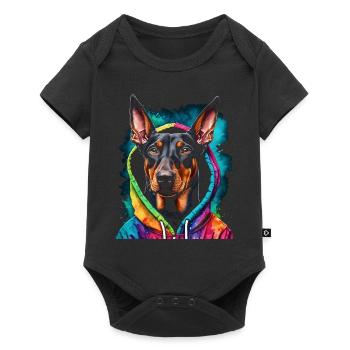 Dobermann Hoodie Hund Bunt Lustig Tier Print - Baby Premium Kurzarmbody - Schwarz - Vorne