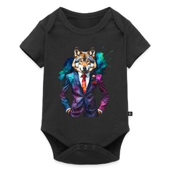 Costume de loup imprimé de conception animale colorée - Body à manches courtes Premium Bébé - noir - Devant