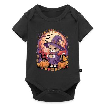 Cute Halloween Cat in Witch Costume - Baby Premium short-sleeve bodysuit - black - Front