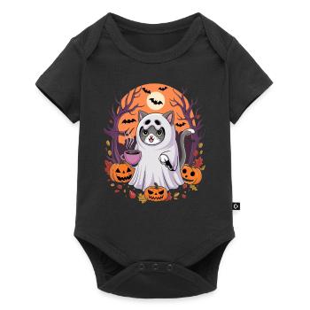 Chat d'Halloween en costume fantôme avec des citrouilles - Body à manches courtes Premium Bébé - noir - Devant
