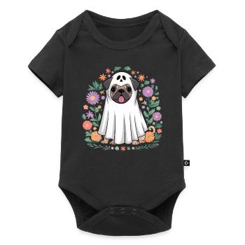 Fantôme De Carlin Drôle D'Halloween Avec Des Fleurs - Body à manches courtes Premium Bébé - noir - Devant