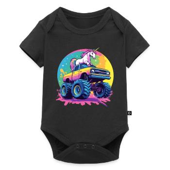 Monster Truck und Einhorn - Baby Premium Kurzarmbody - Schwarz - Vorne