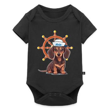 maritime, volant, barreur, teckel, marin, enfant - Body à manches courtes Premium Bébé - noir - Devant