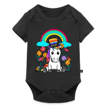 LGBT Regenbogen Einhorn Einhörner Pferd Pferde - Baby Premium Kurzarmbody - Schwarz - Vorne