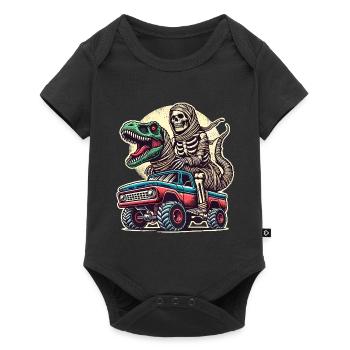 Dino avec squelette de dinosaure sur monster truck - Body à manches courtes Premium Bébé - noir - Devant