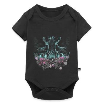 Deer Deer Wild Flowers Nature Forest Animals Roebuck - Baby Premium short-sleeve bodysuit - black - Front