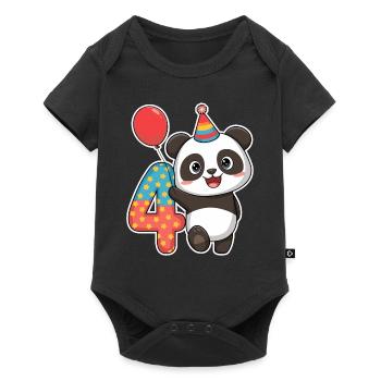 4. Geburtstag Panda mit Luftballon und Sternen - Baby Premium Kurzarmbody - Schwarz - Vorne