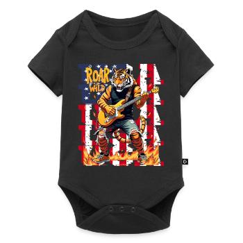 Brüllen des wilden Gitarristen Tiger für einen - Baby Premium Kurzarmbody - Schwarz - Vorne