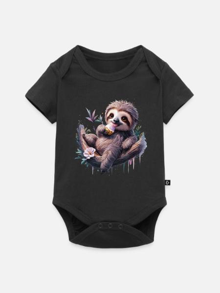 Entspanntes Faultier - Baby Premium Kurzarmbody - Schwarz