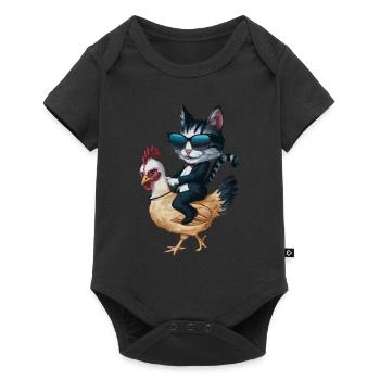 Chat avec des lunettes de soleil chevauchant un poulet - Body à manches courtes Premium Bébé - noir - Devant