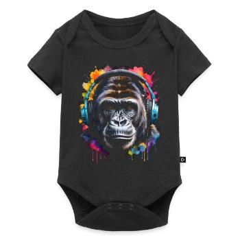 Casque Gorille Singe Coloré Animal Design Imprimer - Body à manches courtes Premium Bébé - noir - Devant