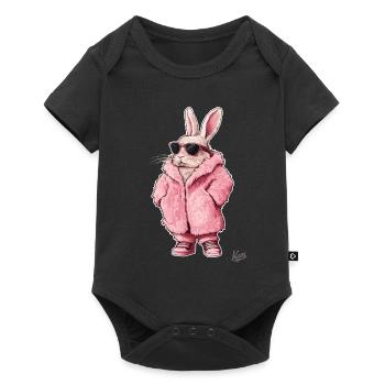 Super cool pink fur coat with bunny in it - Baby Premium short-sleeve bodysuit - black - Front
