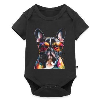 Französische Bulldogge Sonnenbrille Frenchie Hund - Baby Premium Kurzarmbody - Schwarz - Vorne