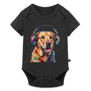 Labrador Retriever Kopfhörer Hund Tier Print - Baby Premium Kurzarmbody - Schwarz - Vorne