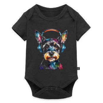 Miniature Schnauzer Casque Chien Drôle Design Imprimer - Body à manches courtes Premium Bébé - noir - Devant