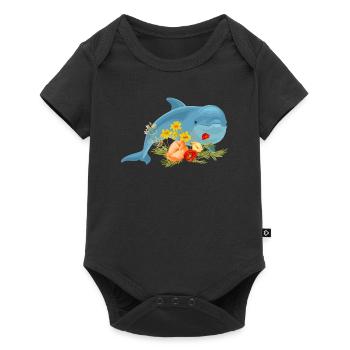 Dauphin avec de belles fleurs - Body à manches courtes Premium Bébé - noir - Devant