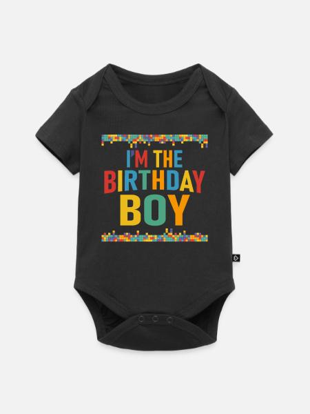 I'm the Birthday Boy Block Building Party Graphic - Premium kortærmet baby-body - sort
