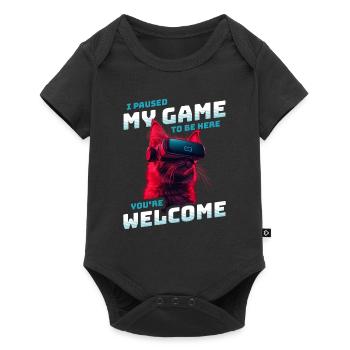 I just paused my game to be here - Cat with VR - Baby Premium short-sleeve bodysuit - black - Front