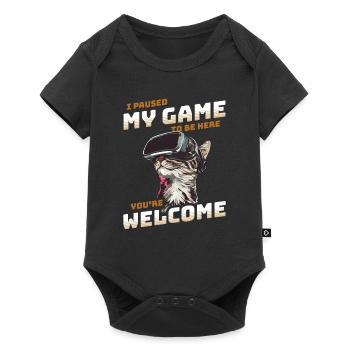 I just paused my game to be here - Cat with VR - Baby Premium short-sleeve bodysuit - black - Front