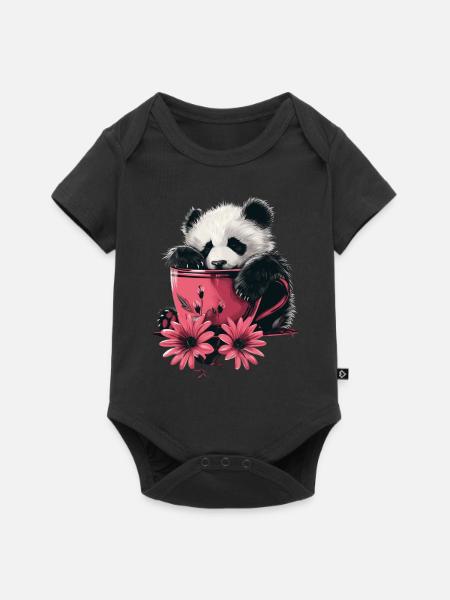 Panda - Baby Premium Kurzarmbody - Schwarz