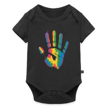 Bunte Hand Handabdruck für alle die Handabrücke - Baby Premium Kurzarmbody - Schwarz - Vorne