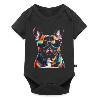 Französische Bulldogge Sonnenbrille Frenchie Hund - Baby Premium Kurzarmbody - Schwarz - Vorne