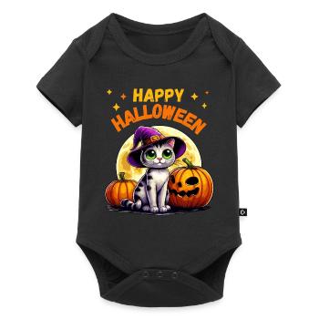 Halloween Cat Witch Hat Pumpkin Stars Cute - Baby Premium short-sleeve bodysuit - black - Front