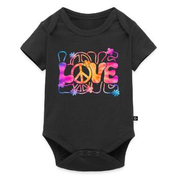 Groovy Tie Dye Peace Love Sign Retro Hippie - Baby Premium short-sleeve bodysuit - black - Front
