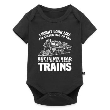 J’écoute, mais je pense aux trains - Body à manches courtes Premium Bébé - noir - Devant
