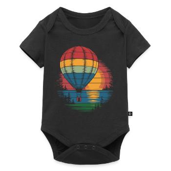 Heißluftballon Retro Sonnenuntergang Wald - Baby Premium Kurzarmbody - Schwarz - Vorne